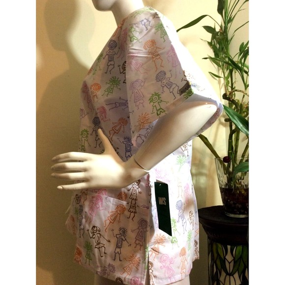 WS Gear Women's V-Neck Children Design Medical Scrub Top Uniform White 2XL - Picture 4 of 8